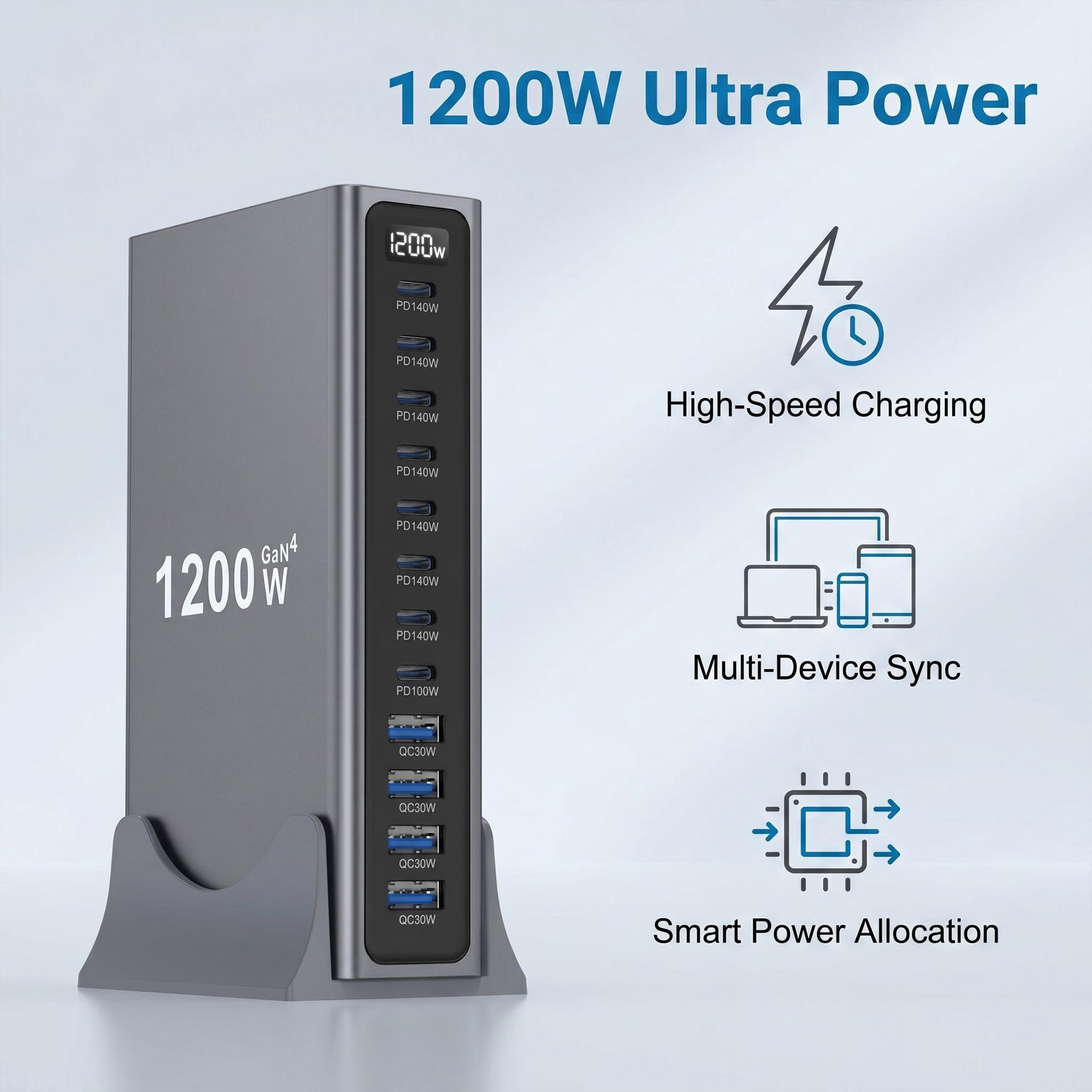 Multi Port Usb Hub - 1200W GaN 12 Portlu Masaüstü Hızlı
